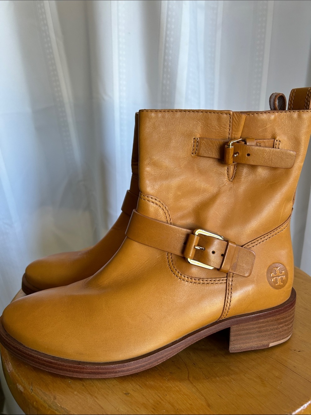 NWT Tory Burch Cognac Leather Buckle Ankle Boots